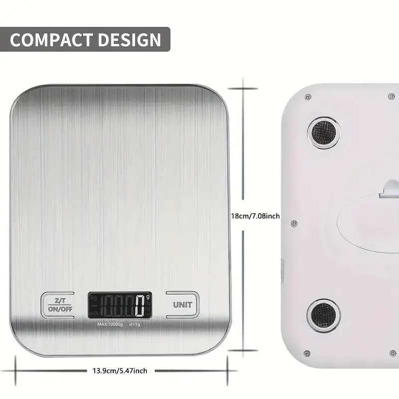 ترازوی دیجیتال آشپزخانه SPiTZE با قابلیت شارژ Type-C و باتری، ظرفیت 10 کیلوگرم/22 پوند، اندازه گیری وزن به گرم و اونس برای پخت و پز و شیرینی پزی، دقت 1 گرم/0.1 اونس، عملکرد تارا، نمایشگر LCD (نقره ای)