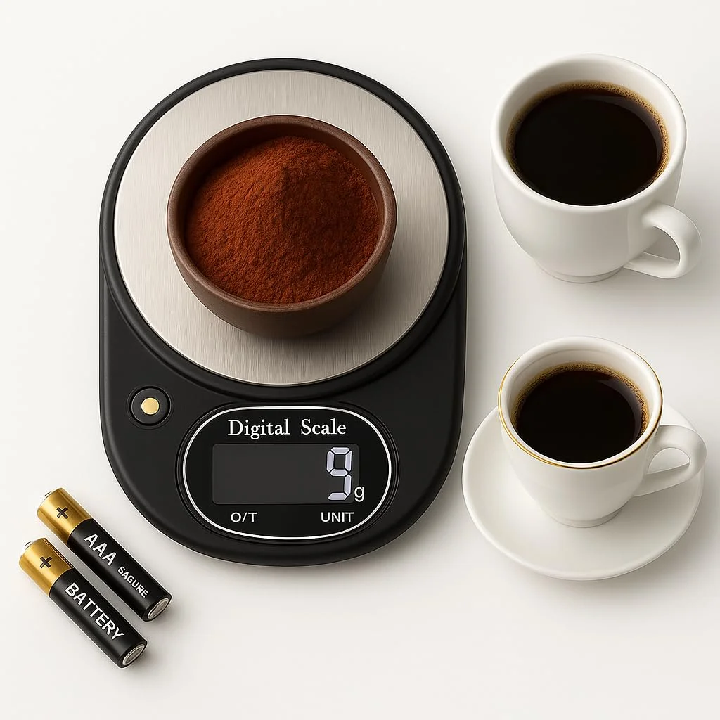 ترازوی دیجیتال آشپزخانه کیچ‌وایز هوم با دقت 0.1 گرم و ظرفیت 5 کیلوگرم به همراه تایمر - ترازوی وزن‌کشی قهوه و مواد غذایی با نمایشگر دارای نور پس‌زمینه، عملکرد صفر کردن، به همراه باتری‌های AAA - مناسب برای پخت و پز، آشپزی و تهیه اسپرسو