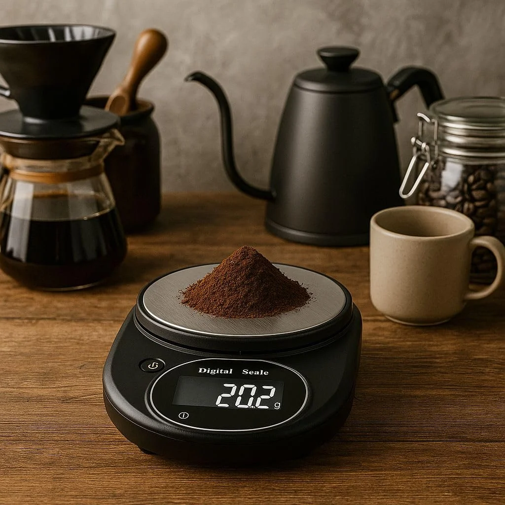 ترازوی دیجیتال آشپزخانه کیچ‌وایز هوم با دقت 0.1 گرم و ظرفیت 5 کیلوگرم به همراه تایمر - ترازوی وزن‌کشی قهوه و مواد غذایی با نمایشگر دارای نور پس‌زمینه، عملکرد صفر کردن، به همراه باتری‌های AAA - مناسب برای پخت و پز، آشپزی و تهیه اسپرسو