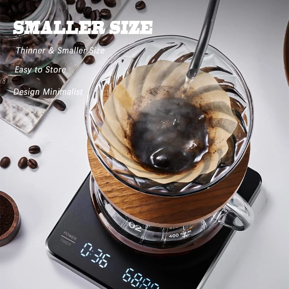 ترازوی قهوه دیجیتال کوچک OBEST با تایمر، دقت اندازه گیری 0.1 گرم تا 3 کیلوگرم، ترازوی آشپزخانه دیجیتال، ترازوی اسپرسو، ضد آب، ترازوی وزن کشی مواد غذایی، مناسب برای آماده سازی غذا، رژیم غذایی، آشپزی و پخت