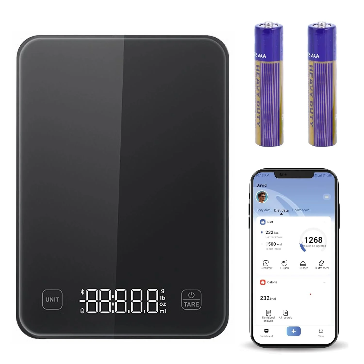 ترازوی هوشمند آشپزخانه آمیناک، ترازوی دیجیتال برای اندازه گیری اونس و گرم مواد غذایی، ترازوی قهوه با اپلیکیشن محاسبه گر تغذیه و عملکرد تارا برای رژیم غذایی، کتو، ماکرو، کالری و پخت و پز