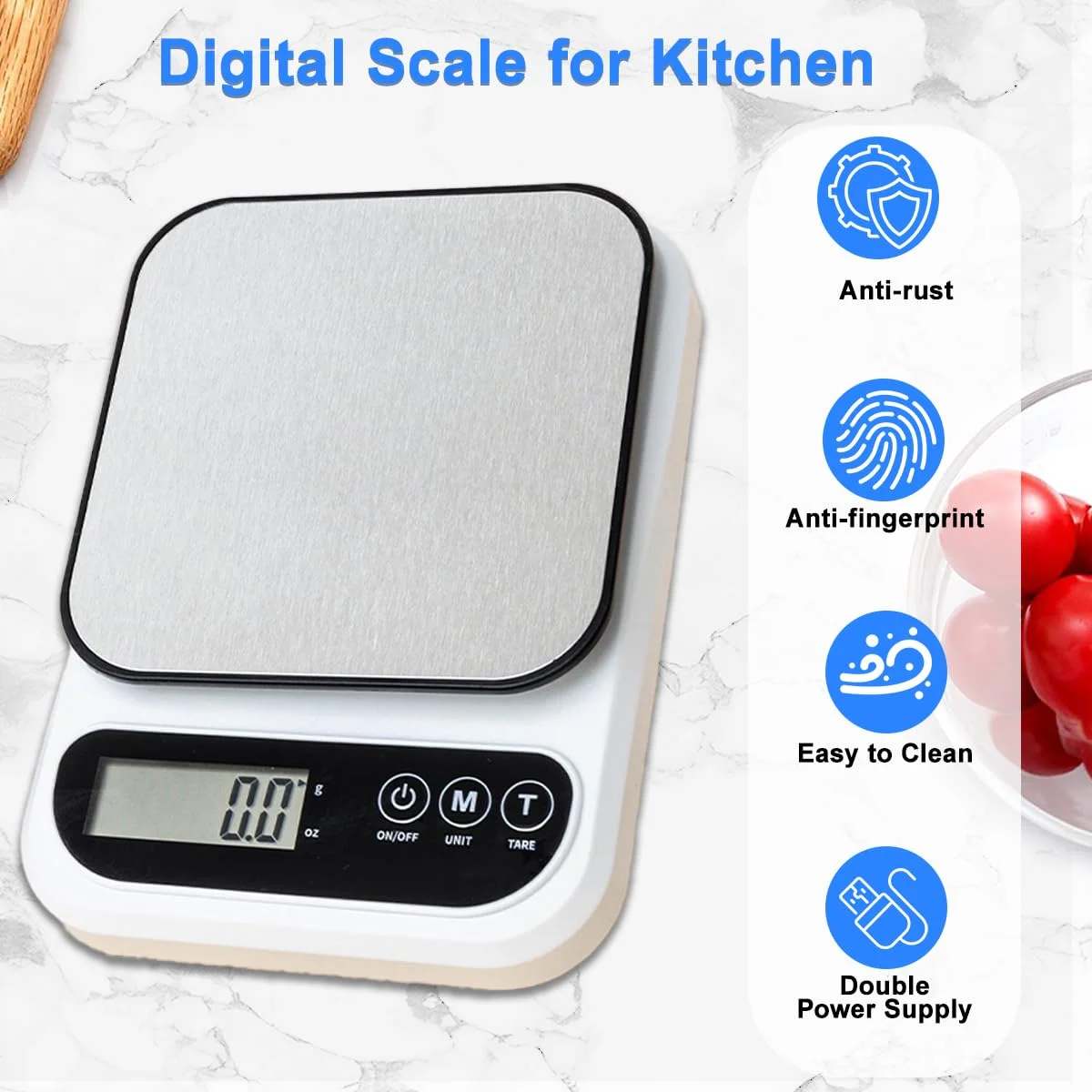 ترازوی آشپزخانه دیجیتال Gluckluz با دقت 0.1 گرم، ترازوی غذای الکترونیکی با ظرفیت 3 کیلوگرم، ترازوی توزین با پلتفرم استیل ضد زنگ و عملکرد تارا برای پخت و پز، رژیم غذایی (با باتری)