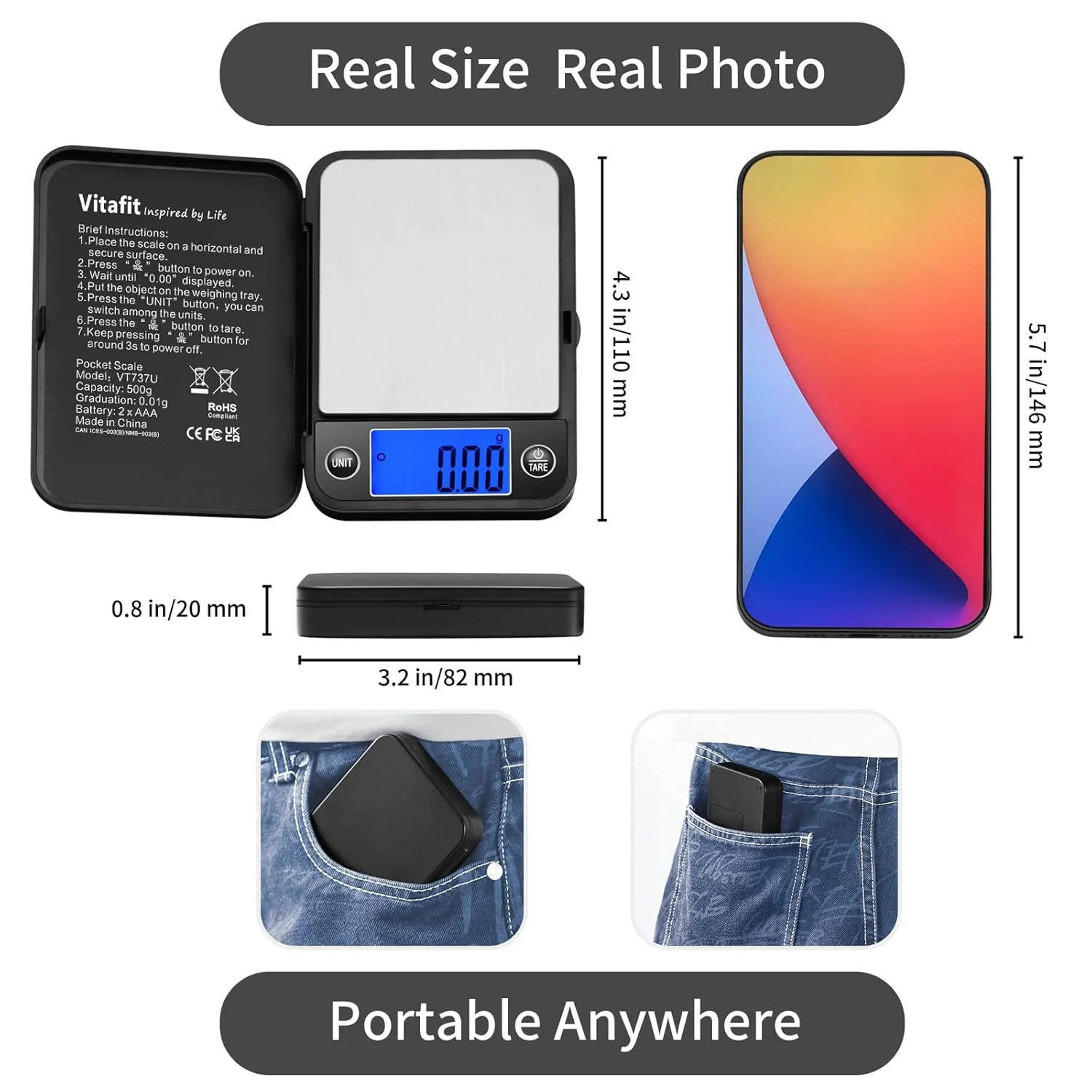 ترازوی دیجیتال جیبی ویتافیت 500 گرمی با دقت 0.01 گرم، توزین حرفه ای از سال 2001، ترازوی گرمی با دقت بالا برای: آزمایشگاه، غذا، آشپزخانه، قهوه، جواهرات؛ مشکی ترازوی دیجیتال جیبی ویتافیت 500 گرمی با دقت 0.01 گرم، توزین حرفه ای از سال 2001، ترازوی گرمی با دقت بالا برای: آزمایشگاه، غذا، آشپزخانه، قهوه، جواهرات؛ مشکی