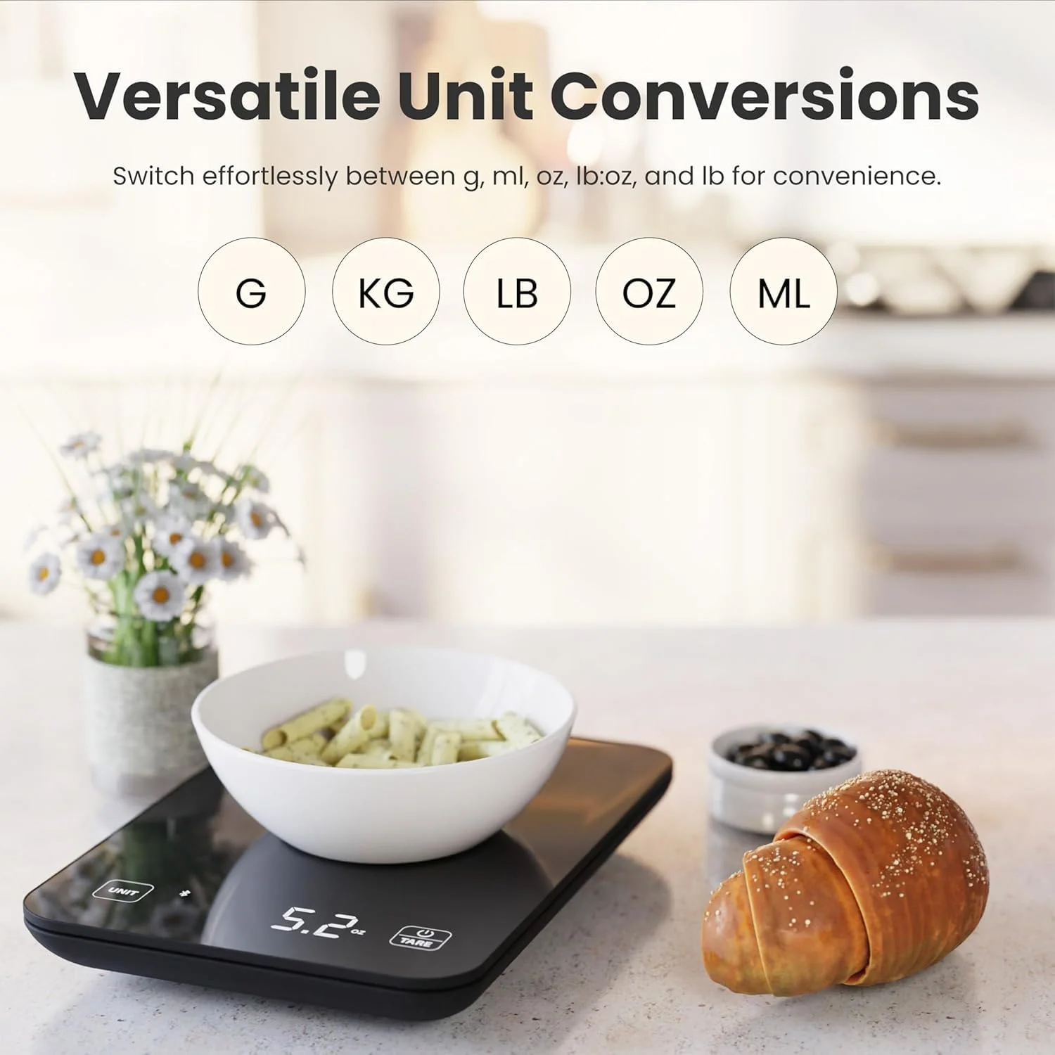 ترازوی هوشمند آشپزخانه آمیناک، ترازوی دیجیتال برای اندازه گیری اونس و گرم مواد غذایی، ترازوی قهوه با اپلیکیشن محاسبه گر تغذیه و عملکرد تارا برای رژیم غذایی، کتو، ماکرو، کالری و پخت و پز