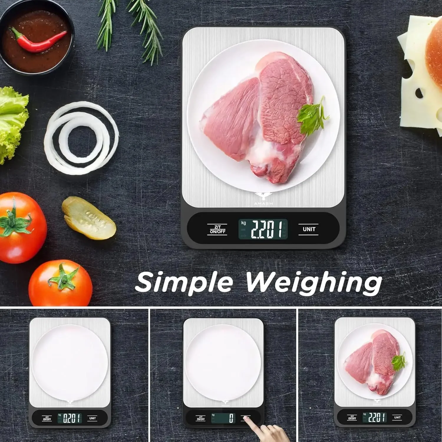 ترازوی دیجیتال آشپزخانه Amash™ - ترازوی آشپزخانه با دقت بالا بر حسب گرم و اونس، 6 واحد با عملکرد تارا، سطح استیل ضد زنگ، ایده آل برای پخت و پز - نقره ای و مشکی (شامل باتری) ترازوی دیجیتال آشپزخانه Amash™ - ترازوی آشپزخانه با دقت بالا بر حسب گرم و اونس، 6 واحد با عملکرد تارا، سطح استیل ضد زنگ، ایده آل برای پخت و پز - نقره ای و مشکی (شامل باتری)