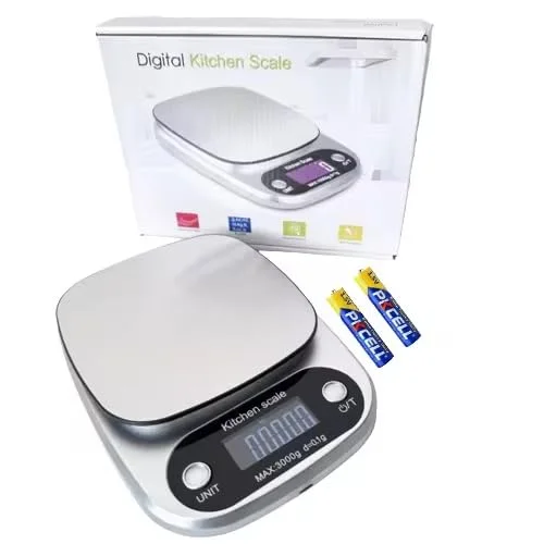 ترازوی دیجیتال آشپزخانه 1 گرم تا 10 کیلوگرم - نمایشگر LCD - ترازوی توزین مواد غذایی برای پخت و پز، شیرینی پزی و رژیم غذایی - جمع و جور، با باتری کار می کند - دقیق و تمیز کردن آسان - سازگار با امارات