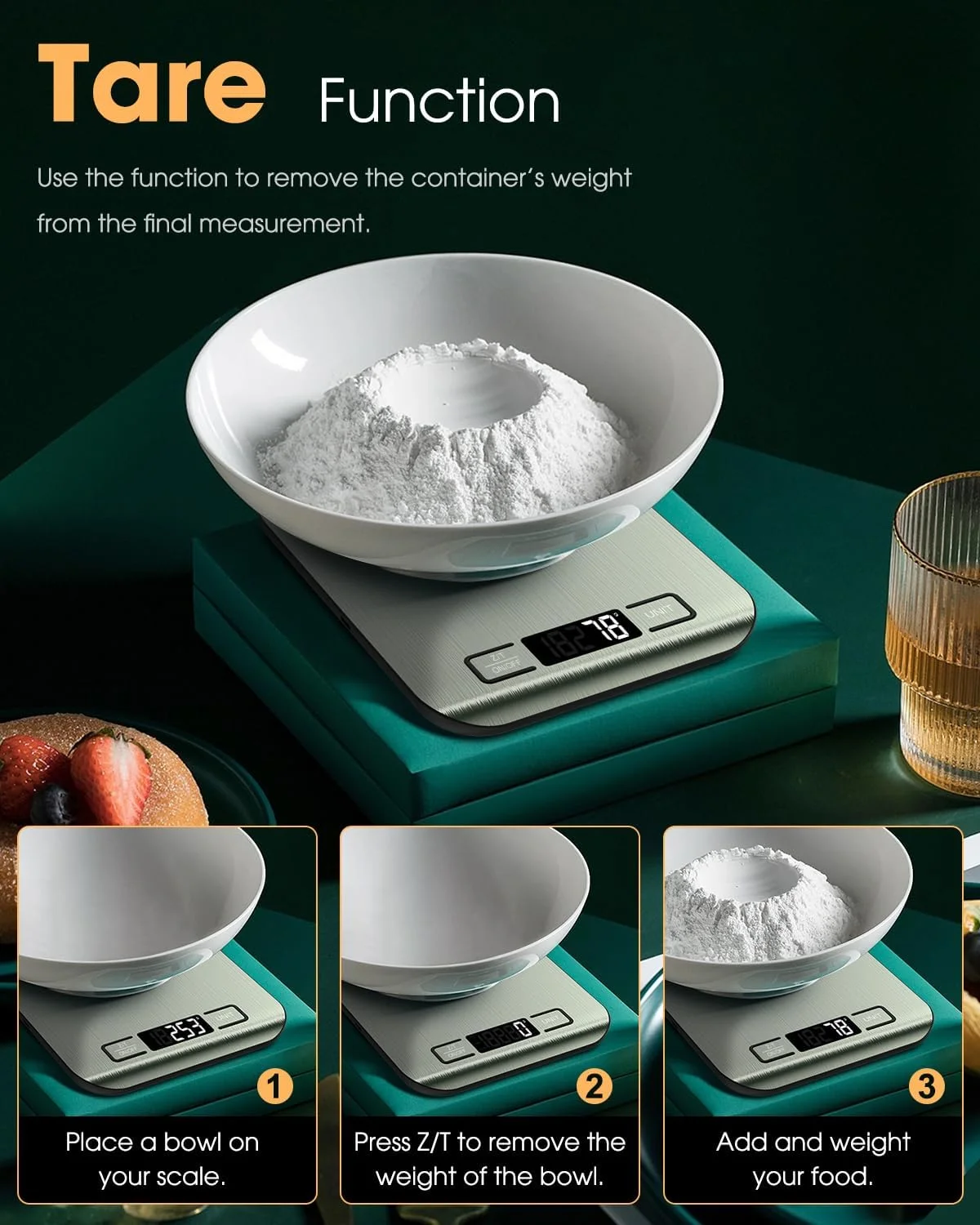 ترازوی آشپزخانه ارایسون، ترازوی دیجیتال 10 کیلوگرمی با باتری، وزن اونس و گرم برای پخت و پز، شیرینی پزی و آماده سازی غذا، 6 واحد با عملکرد تارا، صفحه نمایش ال سی دی، استیل ضد زنگ با تمیز کردن آسان (نقره ای)