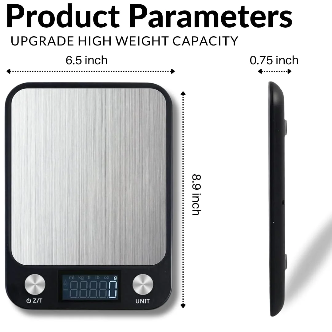ترازوی آشپزخانه دیجیتال کوچک MULTI BLISS® با دقت بالا 10 کیلوگرم/10000 گرم، ترازوی چند منظوره برای وزن کردن مواد غذایی، ترازوی الکترونیکی قهوه و جواهرات، دارای 7 سنسور وزن، صفحه نمایش LCD، استیل ضد زنگ باریک و دارای عملکرد تارا