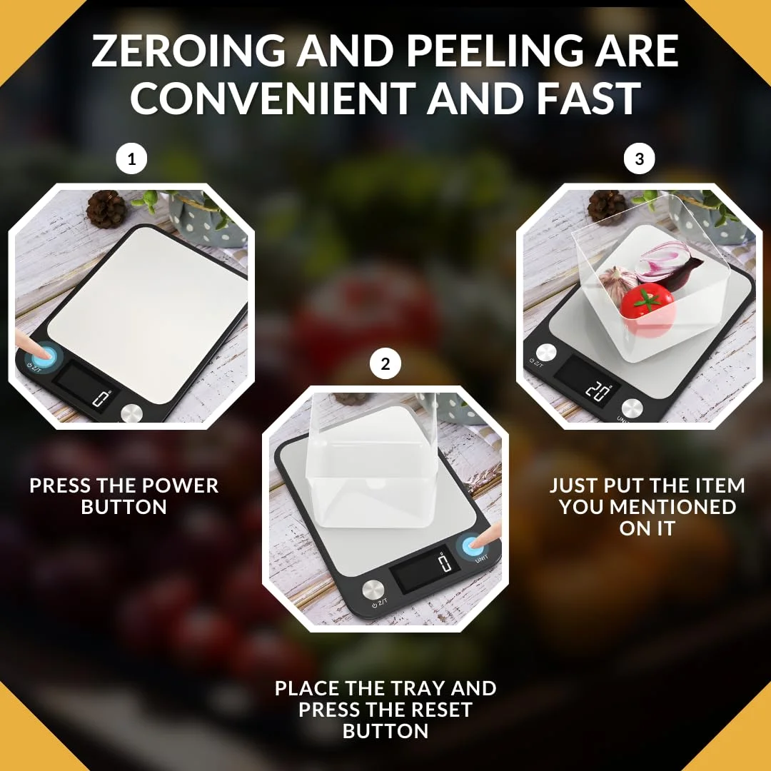 ترازوی آشپزخانه دیجیتال کوچک MULTI BLISS® با دقت بالا 10 کیلوگرم/10000 گرم، ترازوی چند منظوره برای وزن کردن مواد غذایی، ترازوی الکترونیکی قهوه و جواهرات، دارای 7 سنسور وزن، صفحه نمایش LCD، استیل ضد زنگ باریک و دارای عملکرد تارا