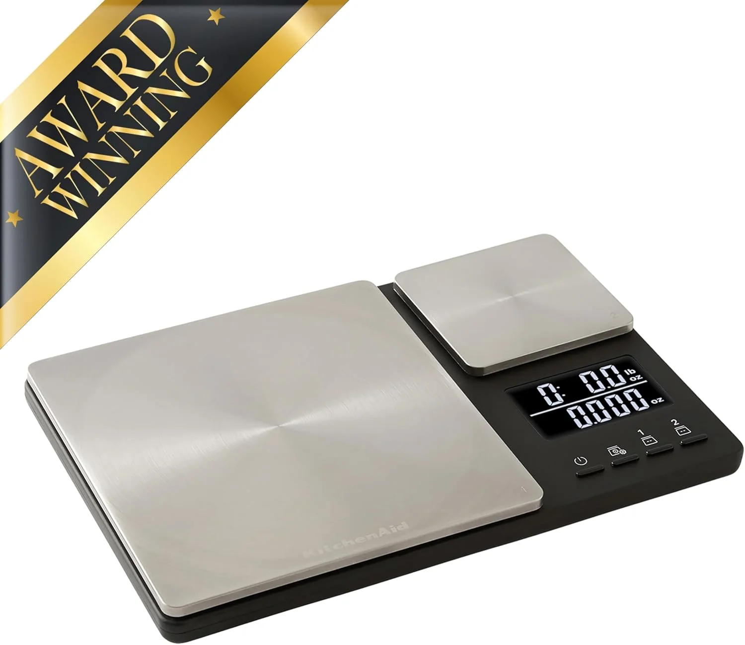 ترازوی دیجیتال دو پلتفرمی آشپزخانه و مواد غذایی KitchenAid KQ909، ظرفیت 5 کیلوگرم و دقت 450 گرم، مشکی با استیل ضد زنگ