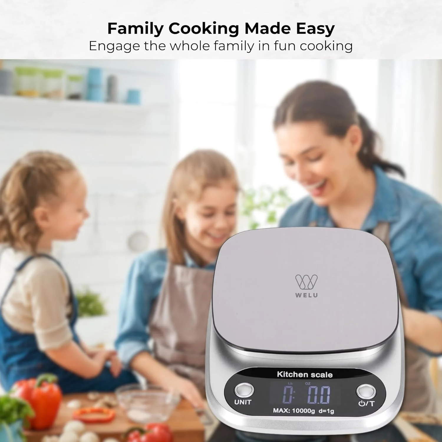 ترازوی آشپزخانه دیجیتال با دقت بالا WELU - ترازوی الکترونیکی چند منظوره مواد غذایی با دقت بالا تا ظرفیت 10 کیلوگرم/22 پوند، طراحی استیل ضد زنگ - صفحه نمایش LCD بزرگ برای پخت و پز