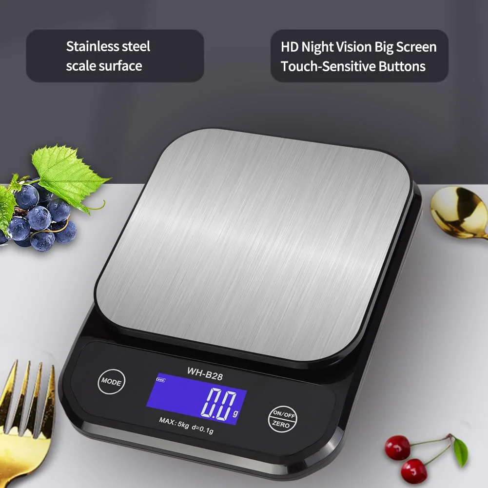 ترازوی غذای ضد آب IP67، دقت بالا 0.01oz/0.1g، ترازوی آشپزی الکترونیکی 11lb/5kg، قابل شستشو، پلت فرم توزین استیل ضد زنگ، ترازوی دیجیتال آشپزخانه قابل شارژ USB برای پخت و پز، شیرینی پزی و غیره.