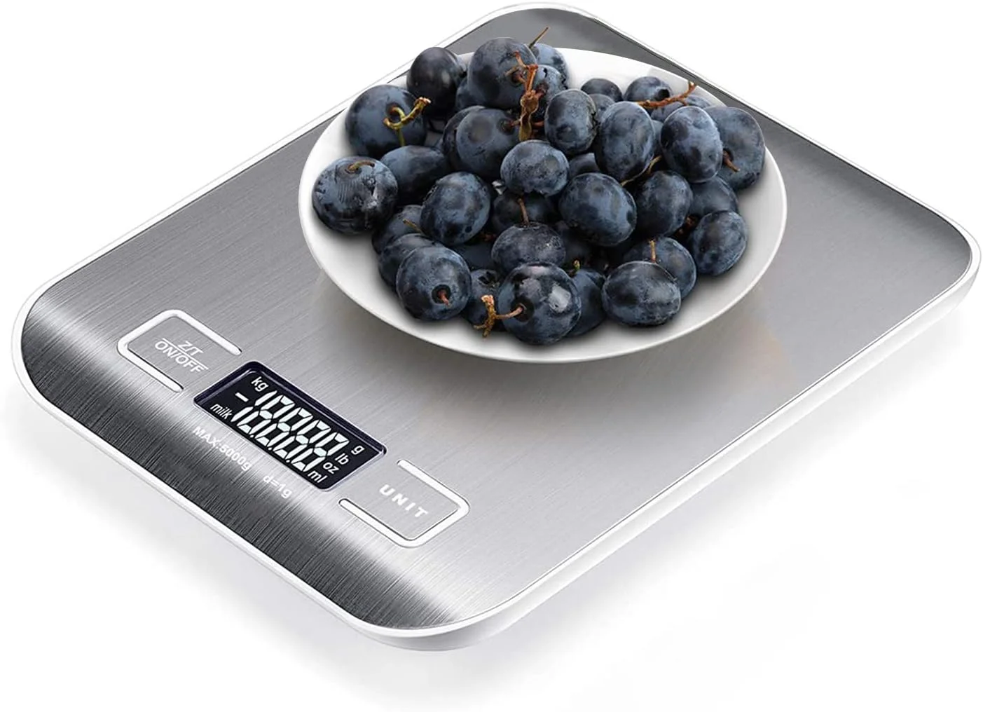 ترازوی آشپزخانه دیجیتال ECVV، ظرفیت 5 کیلوگرم برای پخت و پز، اندازه گیری مواد غذایی، گرم، پوند، اونس، میلی لیتر، کیلوگرم، شیر، استیل ضد زنگ، نقره ای، مدل CX2012-5KG