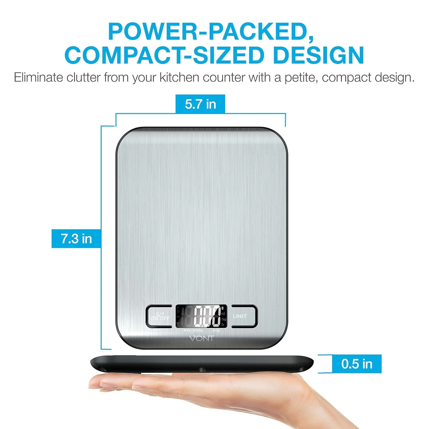 ترازوی آشپزخانه Vont 'Milo'، ترازوی مواد غذایی، ترازوی دیجیتال با صفحه نمایش LCD زیبا، 5 واحد اندازه گیری، ترازوی گرمی مورد استفاده برای کاهش وزن، پخت و پز، استیل ضد زنگ درجه 304 (شامل باتری) ترازوی آشپزخانه Vont 'Milo'، ترازوی مواد غذایی، ترازوی دیجیتال با صفحه نمایش LCD زیبا، 5 واحد اندازه گیری، ترازوی گرمی مورد استفاده برای کاهش وزن، پخت و پز، استیل ضد زنگ درجه 304 (شامل باتری)