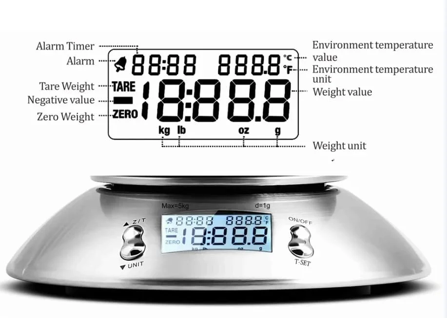 ترازوی دیجیتال آشپزخانه با کاسه استیل ضد زنگ جداشدنی | 5 کیلوگرم | حسگر دمای محیط | توزین دقیق | مدل S11 | نقره ای ترازوی دیجیتال آشپزخانه با کاسه استیل ضد زنگ جداشدنی | 5 کیلوگرم | حسگر دمای محیط | توزین دقیق | مدل S11 | نقره ای