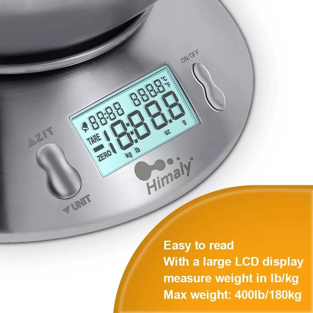 ترازوی دیجیتال آشپزخانه با کاسه استیل ضد زنگ جداشدنی | 5 کیلوگرم | حسگر دمای محیط | توزین دقیق | مدل S11 | نقره ای ترازوی دیجیتال آشپزخانه با کاسه استیل ضد زنگ جداشدنی | 5 کیلوگرم | حسگر دمای محیط | توزین دقیق | مدل S11 | نقره ای