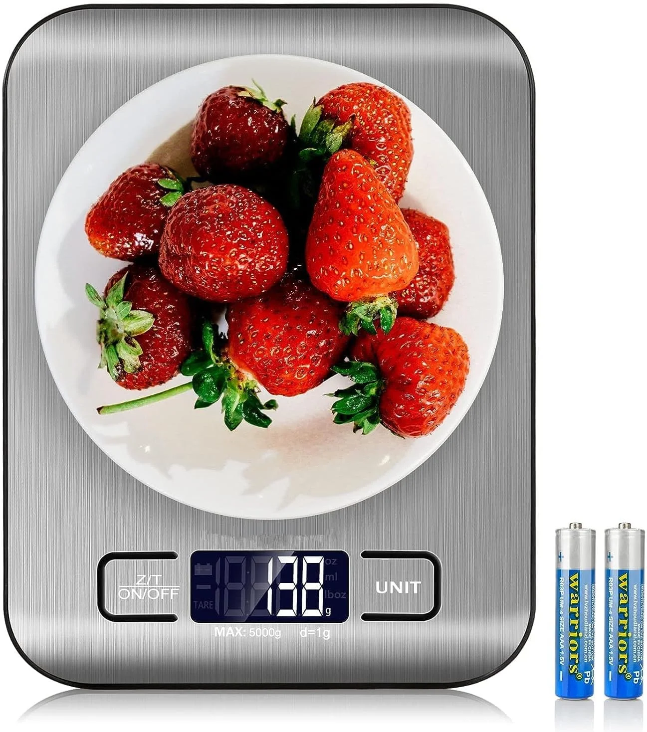 ترازوی آشپزخانه McMola، 5 کیلوگرم/11 پوند، ترازوی دیجیتال چند منظوره با دقت 1 گرم/0.01 اونس - صفحه استیل ضد زنگ با صفحه نمایش LCD دارای نور پس زمینه برای پخت و پز، شیرینی پزی و ارسال مرسولات - نقره ای