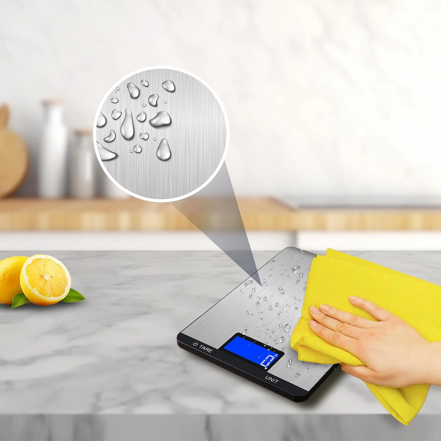 ترازوی آشپزخانه دیجیتال LEVADA PLUS 15 کیلوگرم/1 گرم با LCD، سطح استیل ضد زنگ، دکمه های لمسی، عملکرد تارا، واحدهای متعدد - ترازوی دقیق غذا برای پخت و پز، شیرینی پزی، قهوه - شامل باتری