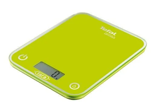 ترازوی آشپزخانه الکترونیکی تفال مدل Optiss BC5002V2 با ظرفیت 5 کیلوگرم و دقت 1 گرم، دارای عملکرد صفر کردن، تبدیل واحد، صفحه نمایش LCD و رنگ سبز انیسونی