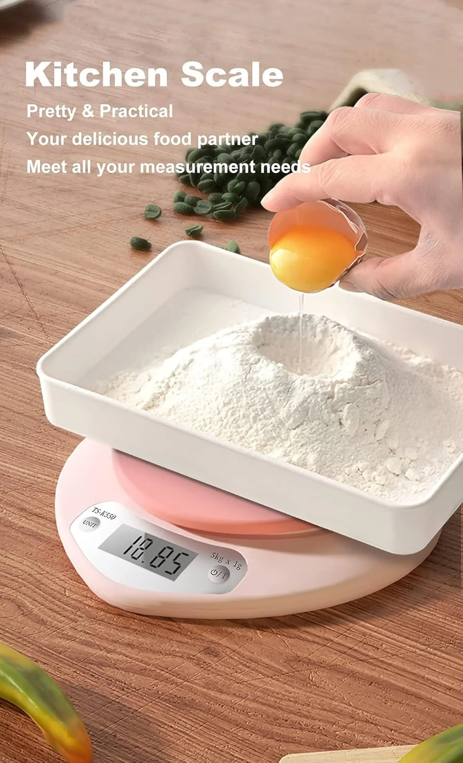 ترازوی آشپزخانه آزونه صورتی 5 کیلوگرم/1 گرم - ترازوی مواد غذایی با LCD بزرگ، عملکرد تارا، دقت 0.03 اونس، وزن کشی در واحدهای گرم/میلی لیتر/اونس/پوند برای پخت و پز، مایعات و جامدات (ظرفیت 5 کیلوگرم)