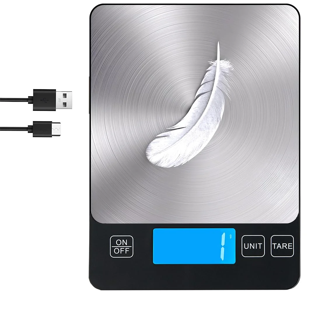 ترازوی آشپزخانه دیجیتال 15 کیلوگرمی AMROAH قابل شارژ با USB Type C و نمایشگر LCD، ترازوی وزن مواد غذایی استیل ضد زنگ 304 اونس گرم برای پخت و پز آشپزخانه و آماده سازی غذا