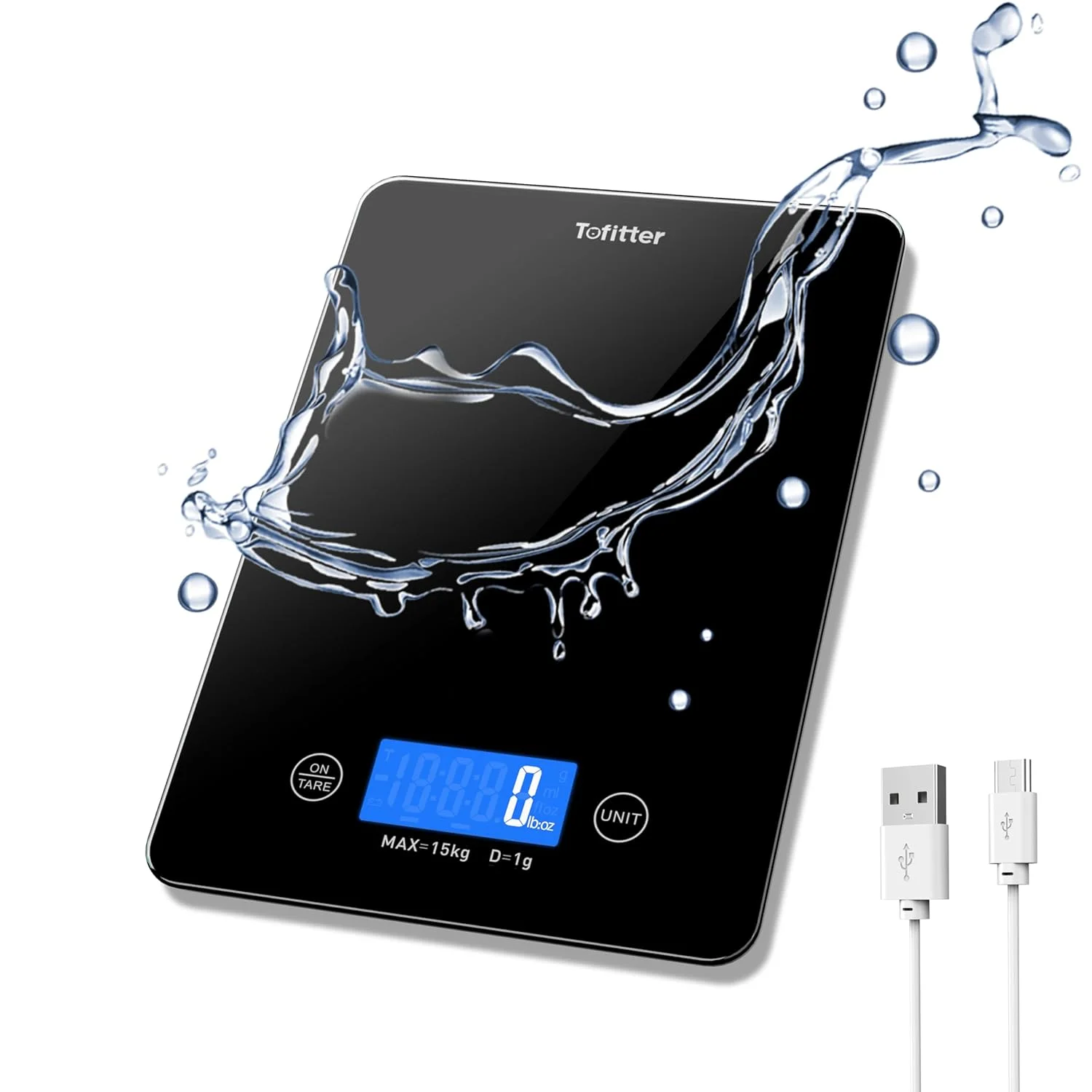 ترازوی آشپزخانه دیجیتال - ترازوی مواد غذایی با ظرفیت بالای 15 کیلوگرم/33 پوند، دقت بالای 1 گرم/0.1 اونس، قابل شارژ USB، دارای عملکرد صفر کردن و خاموش شدن خودکار، 6 واحد، شیشه حرارت دیده با قابلیت تمیز کردن آسان، مناسب برای پخت و پز، شیرینی پزی، قهوه و آماده سازی غذا