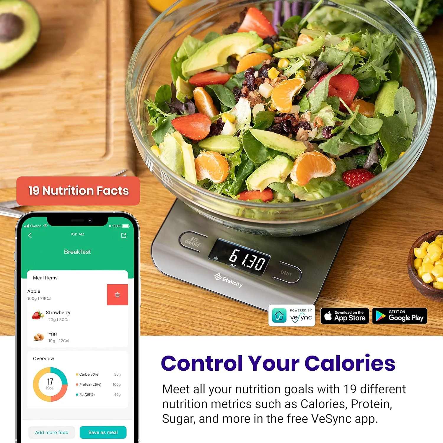 ترازوی آشپزخانه تغذیه مواد غذایی Etekcity، دیجیتال گرم و اونس برای کاهش وزن، پخت و پز، کتو و آماده سازی غذا، بزرگ، استیل ضد زنگ 304