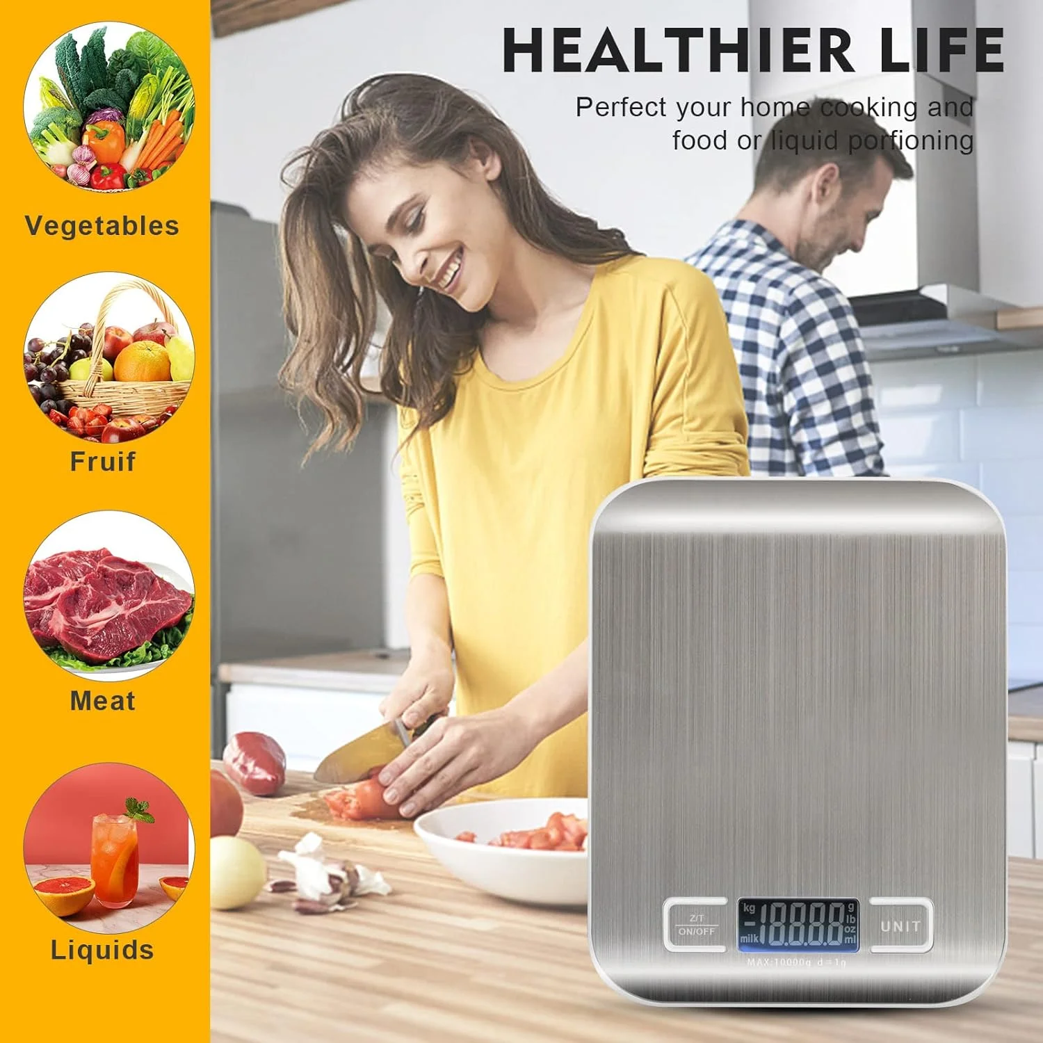 ترازوی آشپزخانه SKY-TOUCH، ترازوی دیجیتال چند منظوره برای پخت و پز، آشپزی و رژیم غذایی، ترازوی آشپزخانه با صفحه نمایش LCD و پلتفرم استیل ضد زنگ، فوق العاده باریک، عملکرد تارا