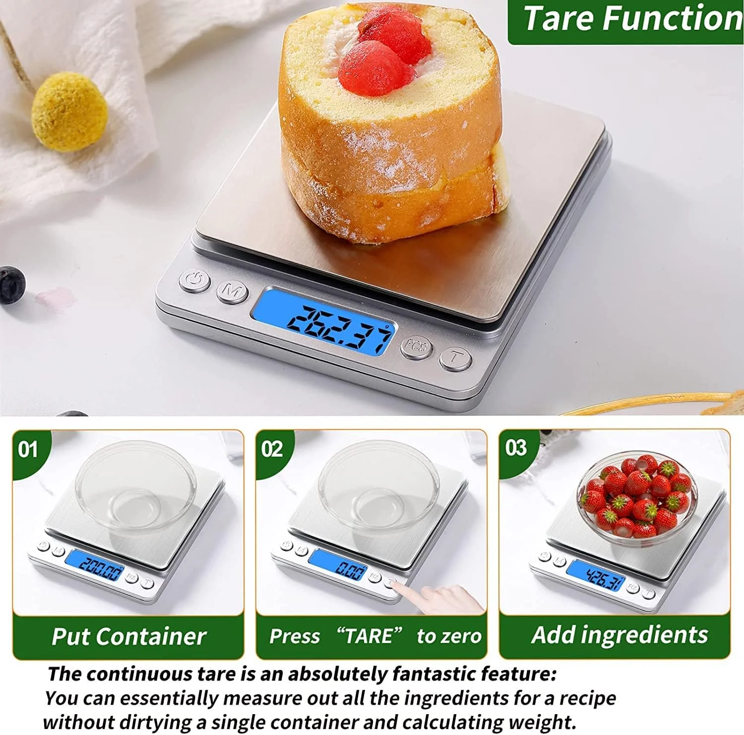 ترازوی گرمی دیجیتال Nabelisen، ترازوی کوچک اونس، دقت 0.1 گرم، ترازوی بادوام آشپزخانه دیجیتال برای پخت و پز، جواهرات، گیاهان، ادویه جات، 9 واحد تبدیل، عملکرد تارا، دارای سینی، نقره ای