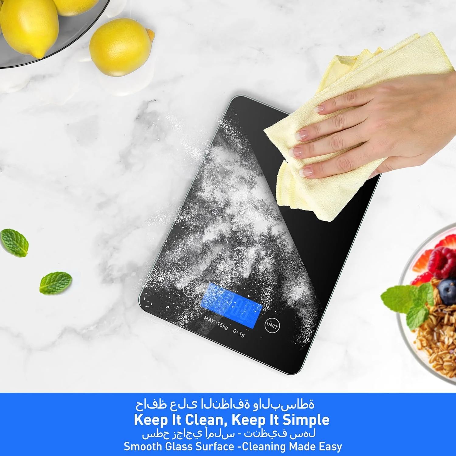 ترازوی آشپزخانه دیجیتال - ترازوی مواد غذایی با ظرفیت بالای 15 کیلوگرم/33 پوند، دقت بالای 1 گرم/0.1 اونس، قابل شارژ USB، دارای عملکرد صفر کردن و خاموش شدن خودکار، 6 واحد، شیشه حرارت دیده با قابلیت تمیز کردن آسان، مناسب برای پخت و پز، شیرینی پزی، قهوه و آماده سازی غذا