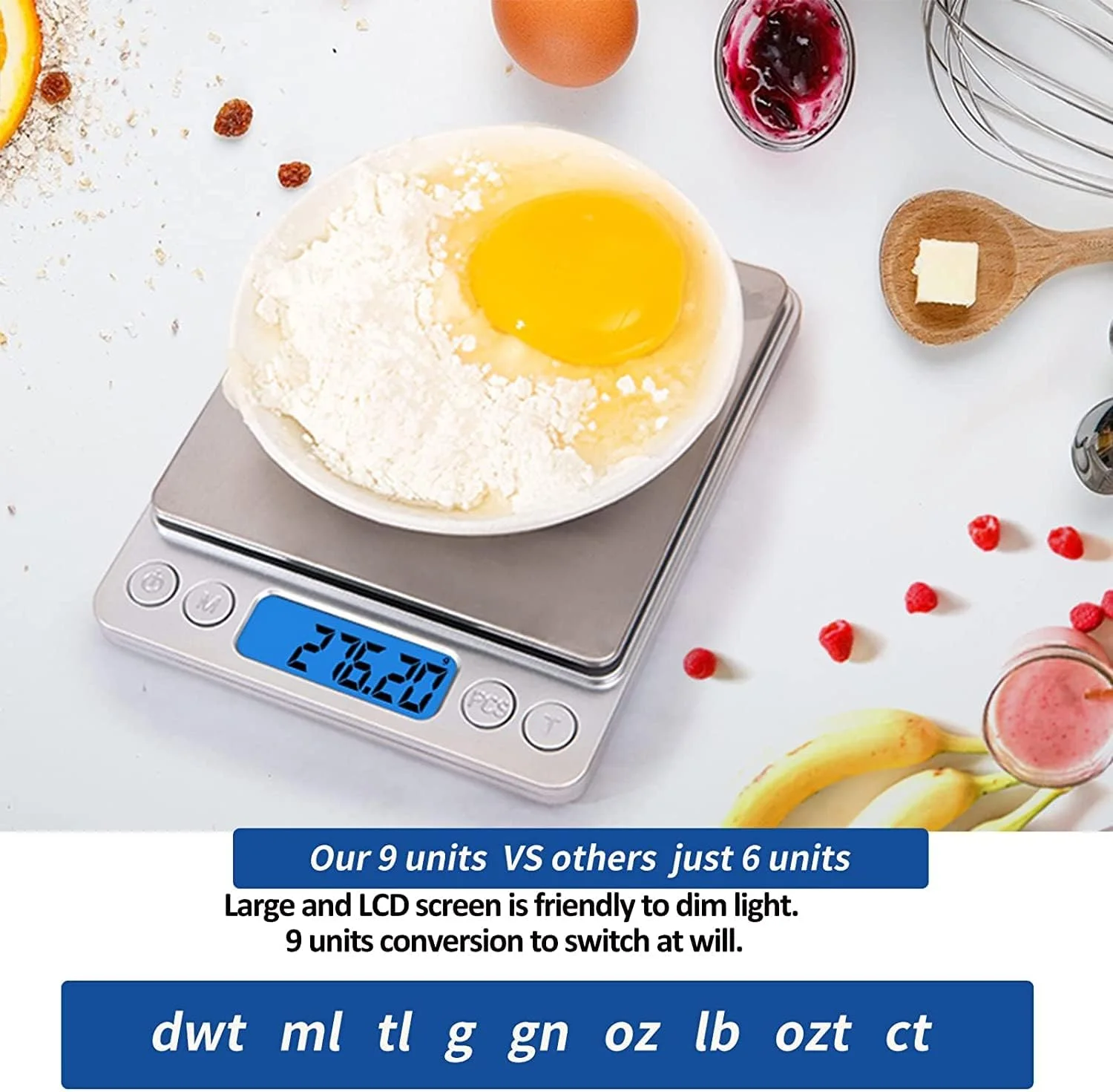 ترازوی گرمی دیجیتال Nabelisen، ترازوی کوچک اونس، دقت 0.1 گرم، ترازوی بادوام آشپزخانه دیجیتال برای پخت و پز، جواهرات، گیاهان، ادویه جات، 9 واحد تبدیل، عملکرد تارا، دارای سینی، نقره ای
