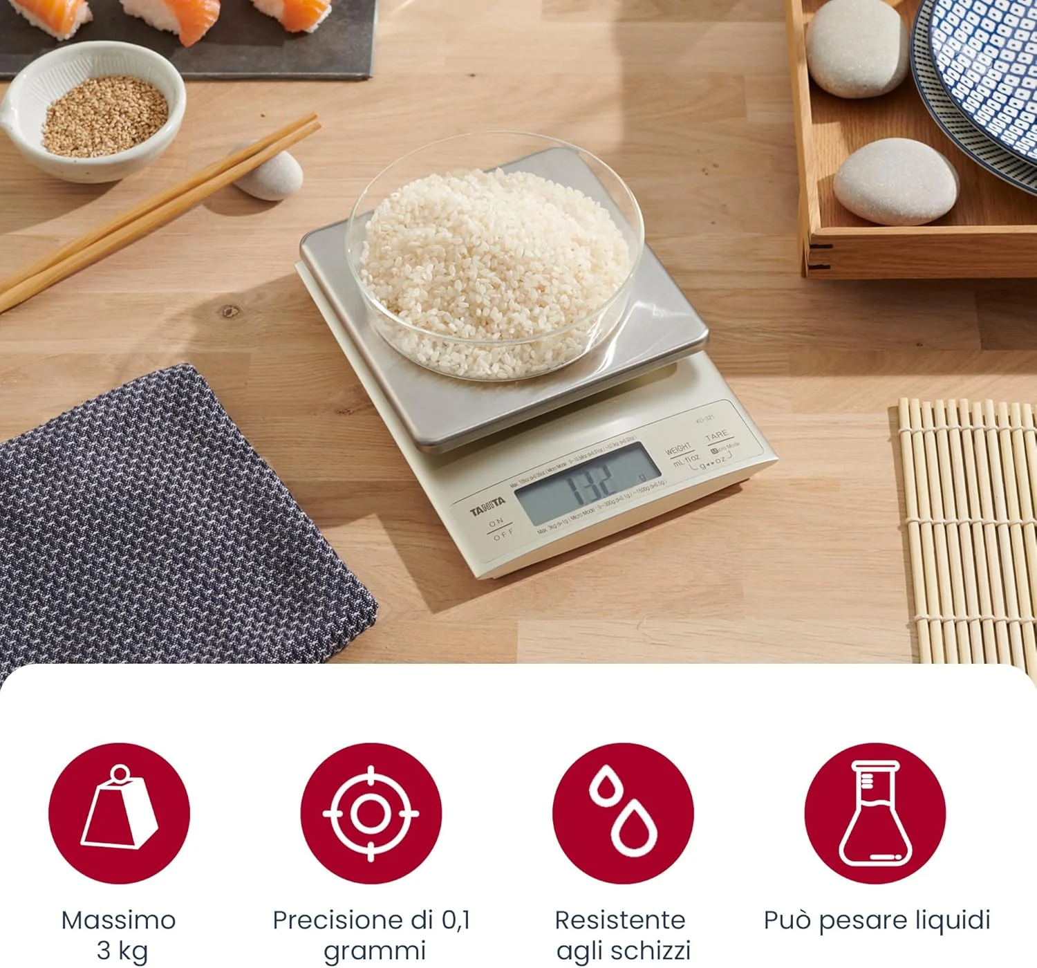 ترازوی آشپزخانه دیجیتال تانیتا مدل KD-321 ظرفیت 3 کیلوگرم - نقره ای، استیل ضد زنگ