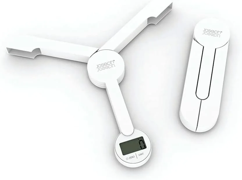 ترازو آشپزخانه دیجیتال جوزف جوزف مدل Tri Scale، تاشو جمع و جور، صرفه جویی در فضا، به همراه باتری، سفید 16 40071