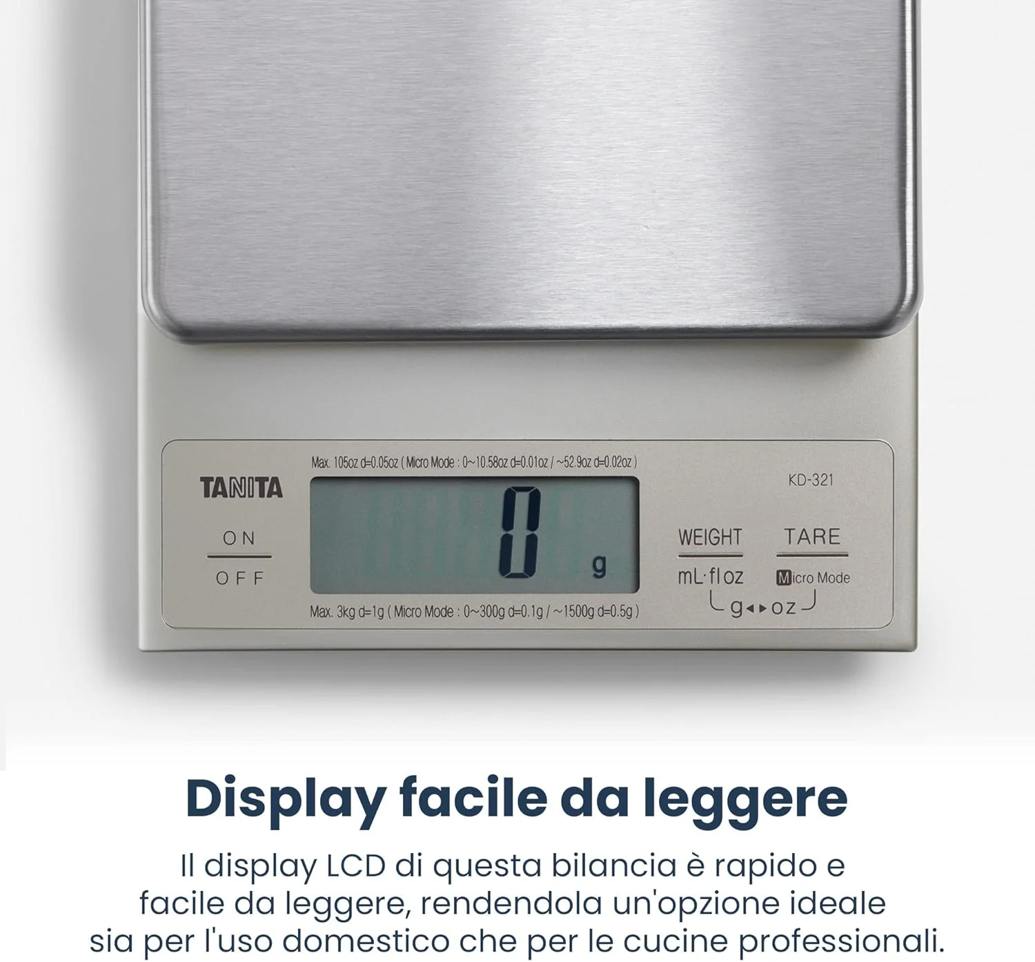 ترازوی آشپزخانه دیجیتال تانیتا مدل KD-321 ظرفیت 3 کیلوگرم - نقره ای، استیل ضد زنگ