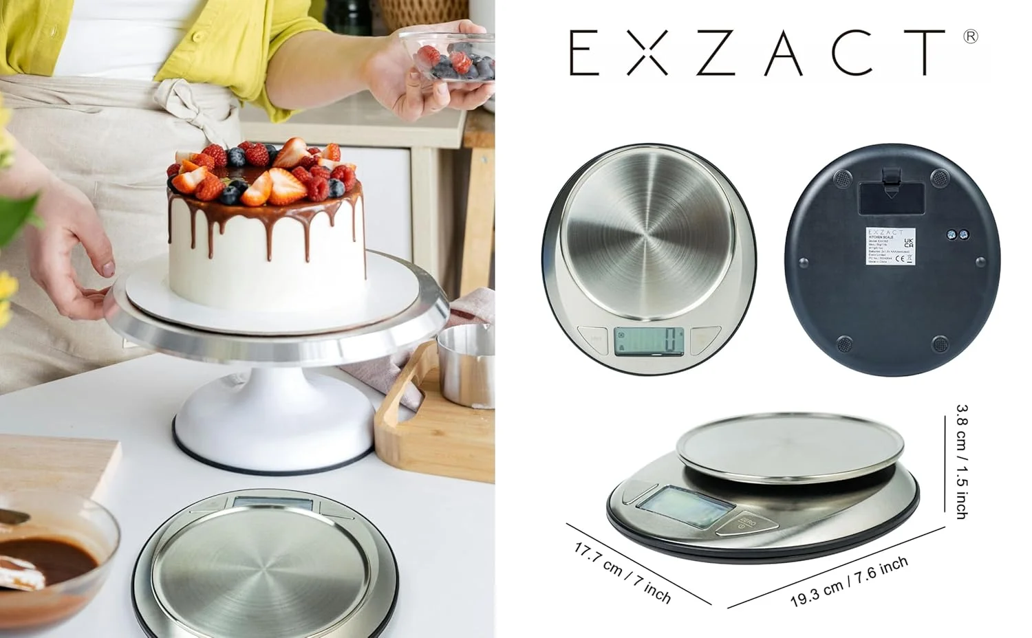 ترازوی آشپزخانه دیجیتال Exzact - استیل ضد زنگ - ترازوی الکترونیکی پخت و پز - ترازوی مواد غذایی - ظرفیت 5 کیلوگرم - پشتیبانی از سوئیچ امپریال و متریک