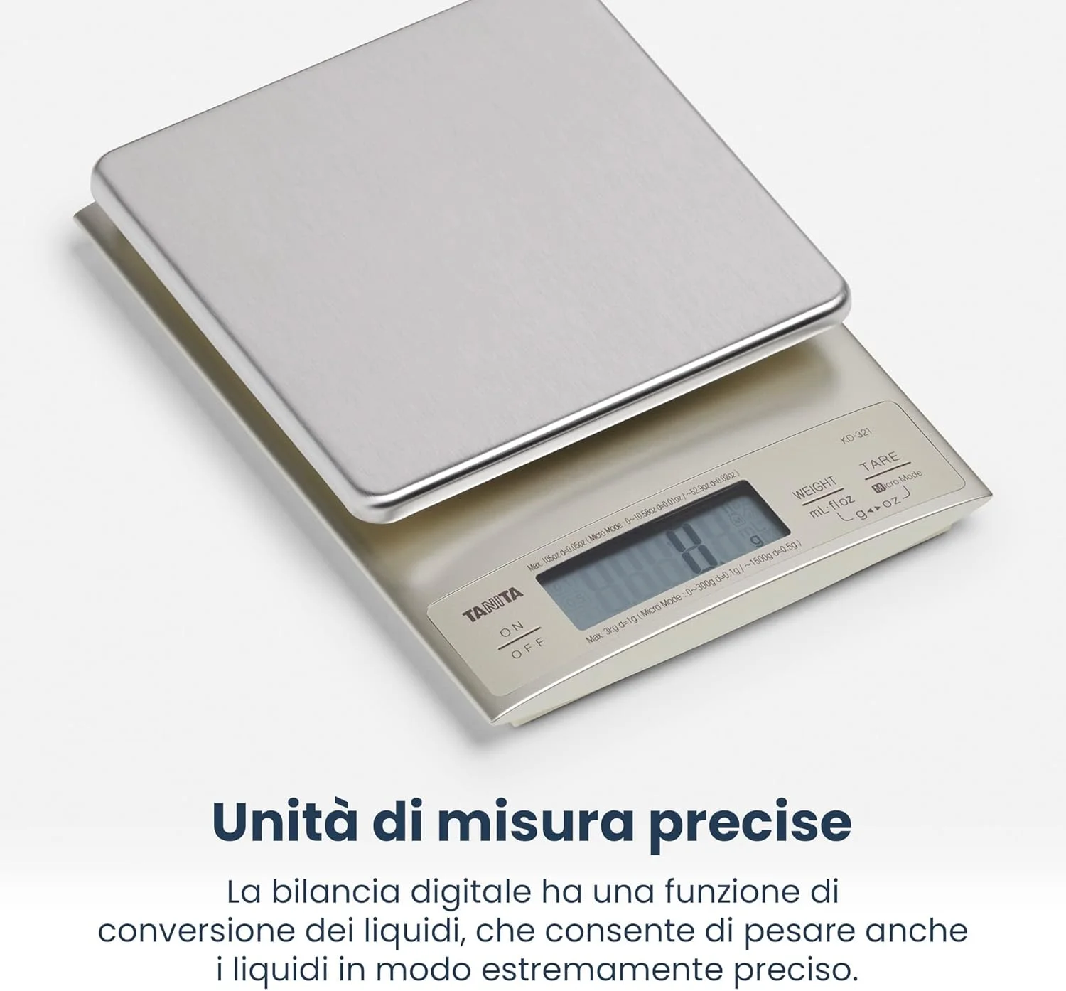 ترازوی آشپزخانه دیجیتال تانیتا مدل KD-321 ظرفیت 3 کیلوگرم - نقره ای، استیل ضد زنگ