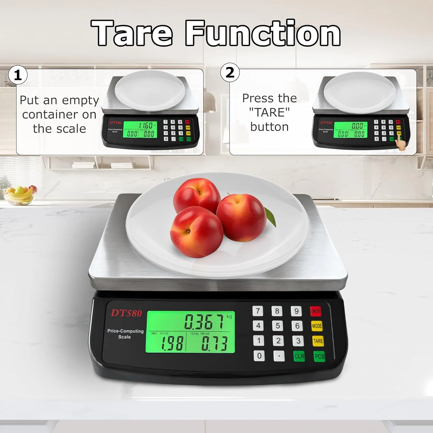 ترازوی آشپزخانه دیجیتال بزرگ 40 کیلوگرمی با صفحه استیل ضد زنگ، ترازوی محاسباتی قیمت، ترازوی شمارش قطعات، ترازوی فروشگاهی با نمایشگر LCD برای پخت نان، پخت و پز گوشت، آماده سازی قطعات و سکه، شامل آداپتور (مشکی)