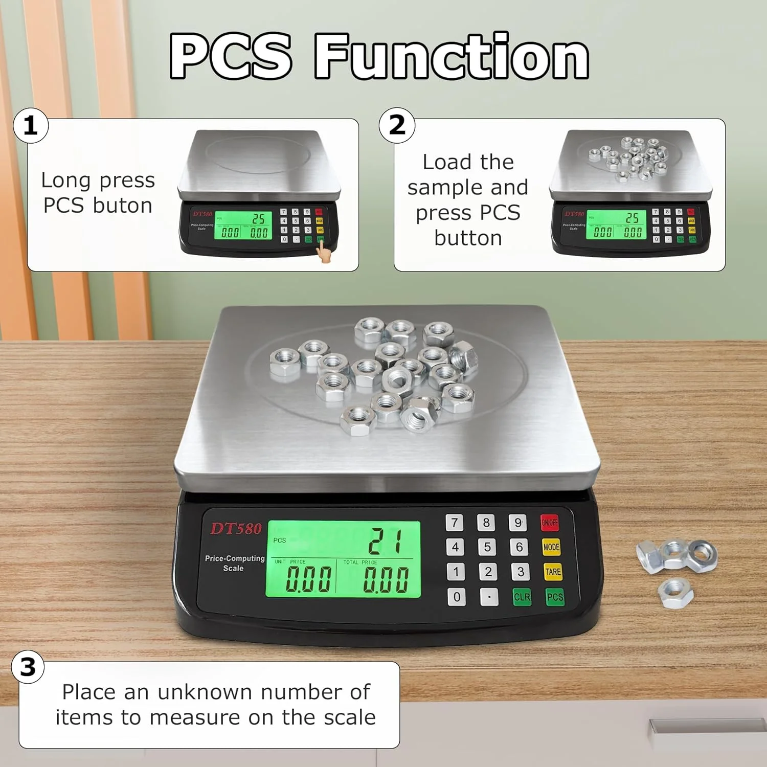 ترازوی آشپزخانه دیجیتال بزرگ 40 کیلوگرمی با صفحه استیل ضد زنگ، ترازوی محاسباتی قیمت، ترازوی شمارش قطعات، ترازوی فروشگاهی با نمایشگر LCD برای پخت نان، پخت و پز گوشت، آماده سازی قطعات و سکه، شامل آداپتور (مشکی)