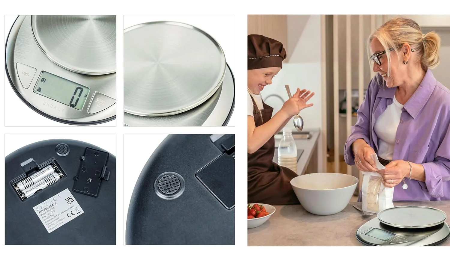 ترازوی آشپزخانه دیجیتال Exzact - استیل ضد زنگ - ترازوی الکترونیکی پخت و پز - ترازوی مواد غذایی - ظرفیت 5 کیلوگرم - پشتیبانی از سوئیچ امپریال و متریک