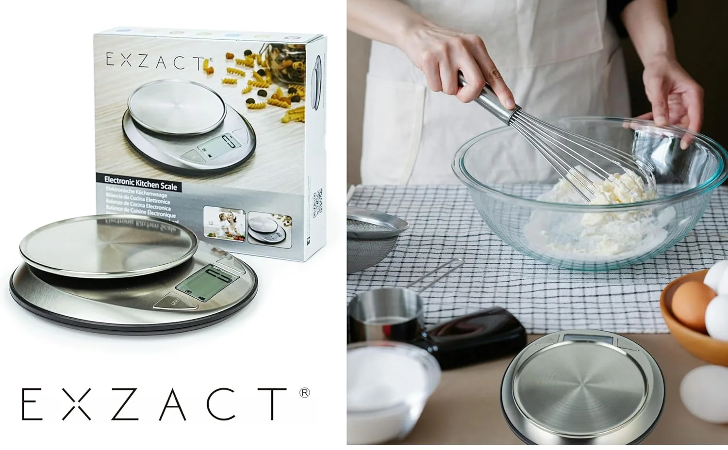 ترازوی آشپزخانه دیجیتال Exzact - استیل ضد زنگ - ترازوی الکترونیکی پخت و پز - ترازوی مواد غذایی - ظرفیت 5 کیلوگرم - پشتیبانی از سوئیچ امپریال و متریک