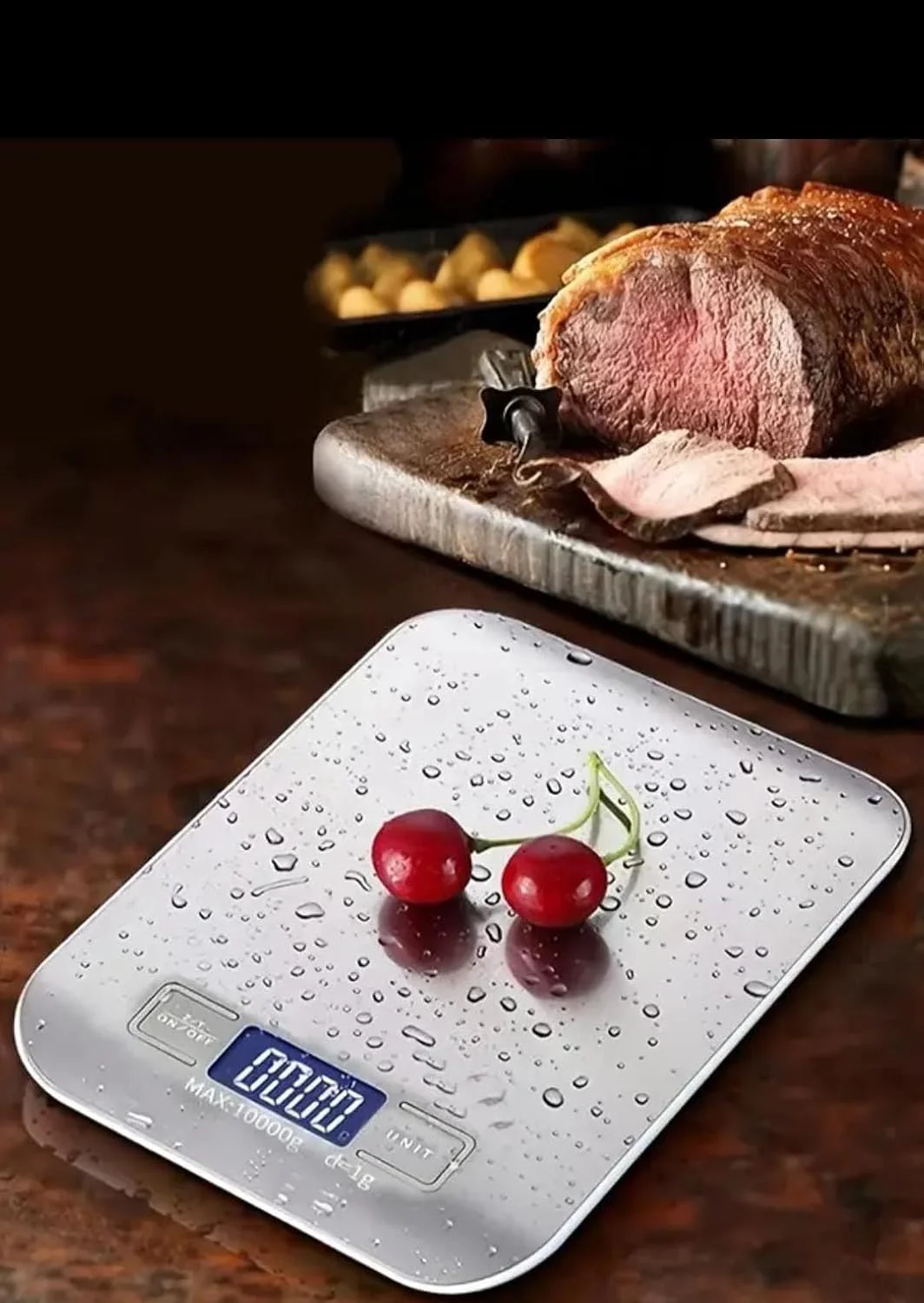 ترازوی دیجیتال آشپزخانه برای غذا و قهوه. دقت بالا، فوق العاده باریک، صفحه نمایش ال سی دی با نور پس زمینه، ظرفیت 10 کیلوگرم، تمیز کردن آسان. سطح استیل ضد زنگ ممتاز. اندازه گیری در 6 واحد (گرم و اونس). برای پخت و رژیم غذایی