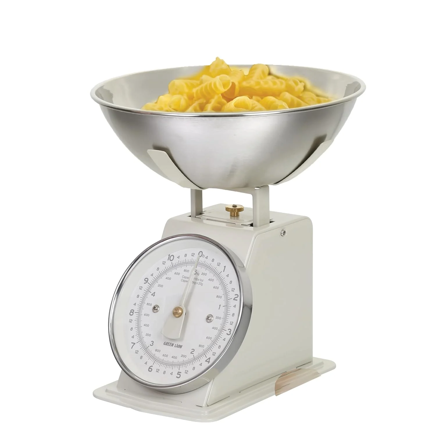 ترازوی آشپزخانه قدیمی گرین لاین، کاسه استیل ضد زنگ، نمایشگر آنالوگ، ظرفیت 5 کیلوگرم/11 پوند، صفحه نمایش با قابلیت خواندن آسان، عملکرد تارا، صفحه کالیبراسیون، کاسه قابل شستشو در ماشین ظرفشویی - کرم
