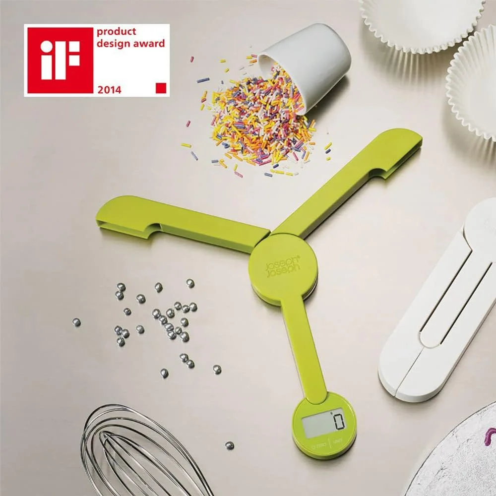 ترازو آشپزخانه دیجیتال جوزف جوزف مدل Tri Scale، تاشو جمع و جور، صرفه جویی در فضا، به همراه باتری، سفید 16 40071