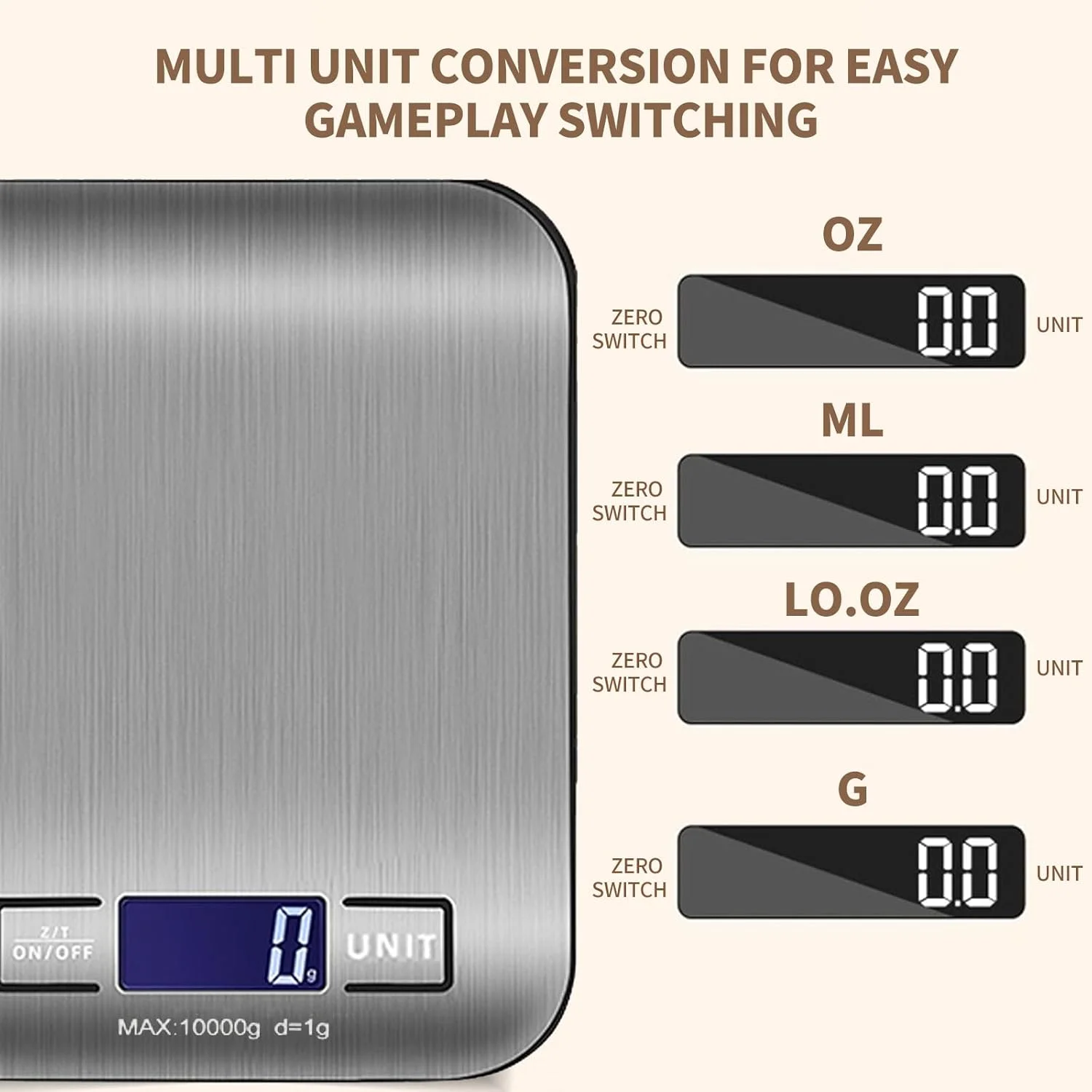 ترازوی دیجیتال آشپزخانه GENHY، ترازوی غذای فوق العاده باریک با صفحه نمایش LCD بزرگ، استیل ضد زنگ، 5 کیلوگرم (نقره ای)