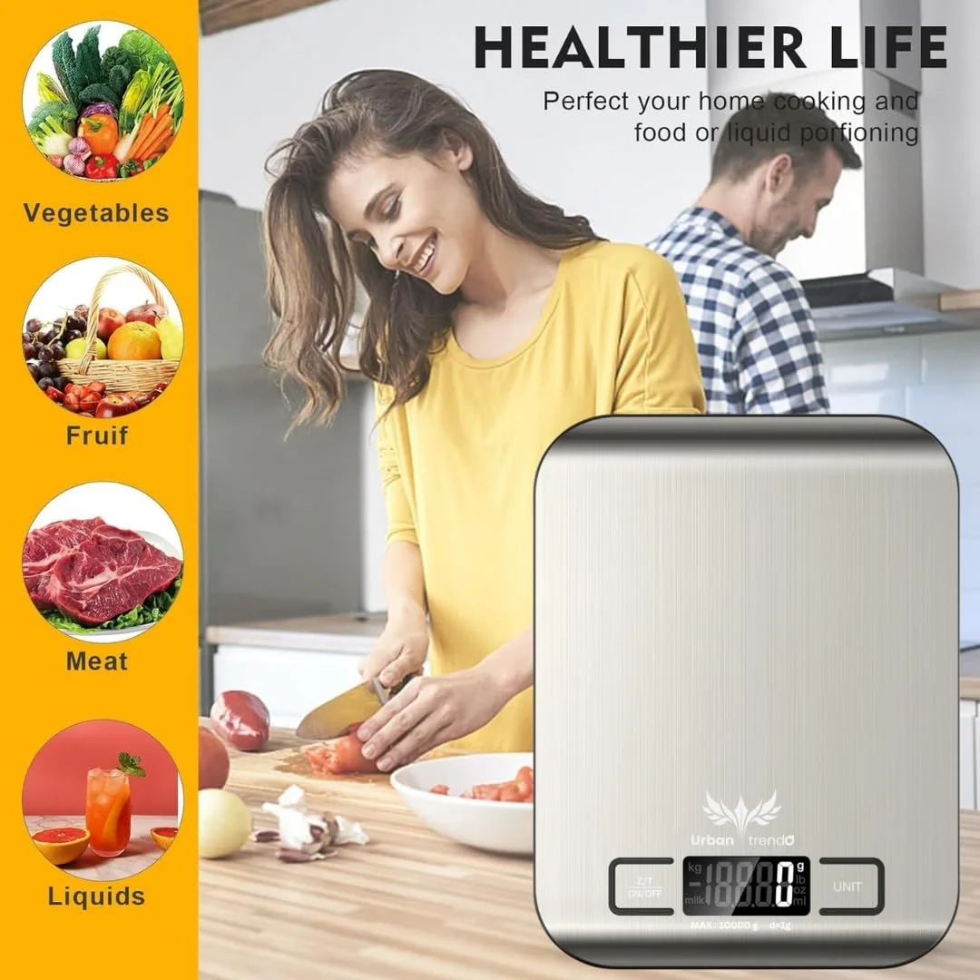 ترازوی دیجیتال آشپزخانه UT Precision | ميزان اكل با ظرفیت 10 کیلوگرم/22 پوند - ترازوی استیل ضد زنگ با عملکرد تارا، 6 واحد (کیلوگرم/گرم/پوند/اونس/میلی لیتر/میلی لیتر شیر) برای پخت و پز و شیرینی پزی (نقره ای) ترازوی دیجیتال آشپزخانه UT Precision | ميزان اكل با ظرفیت 10 کیلوگرم/22 پوند - ترازوی استیل ضد زنگ با عملکرد تارا، 6 واحد (کیلوگرم/گرم/پوند/اونس/میلی لیتر/میلی لیتر شیر) برای پخت و پز و شیرینی پزی (نقره ای)