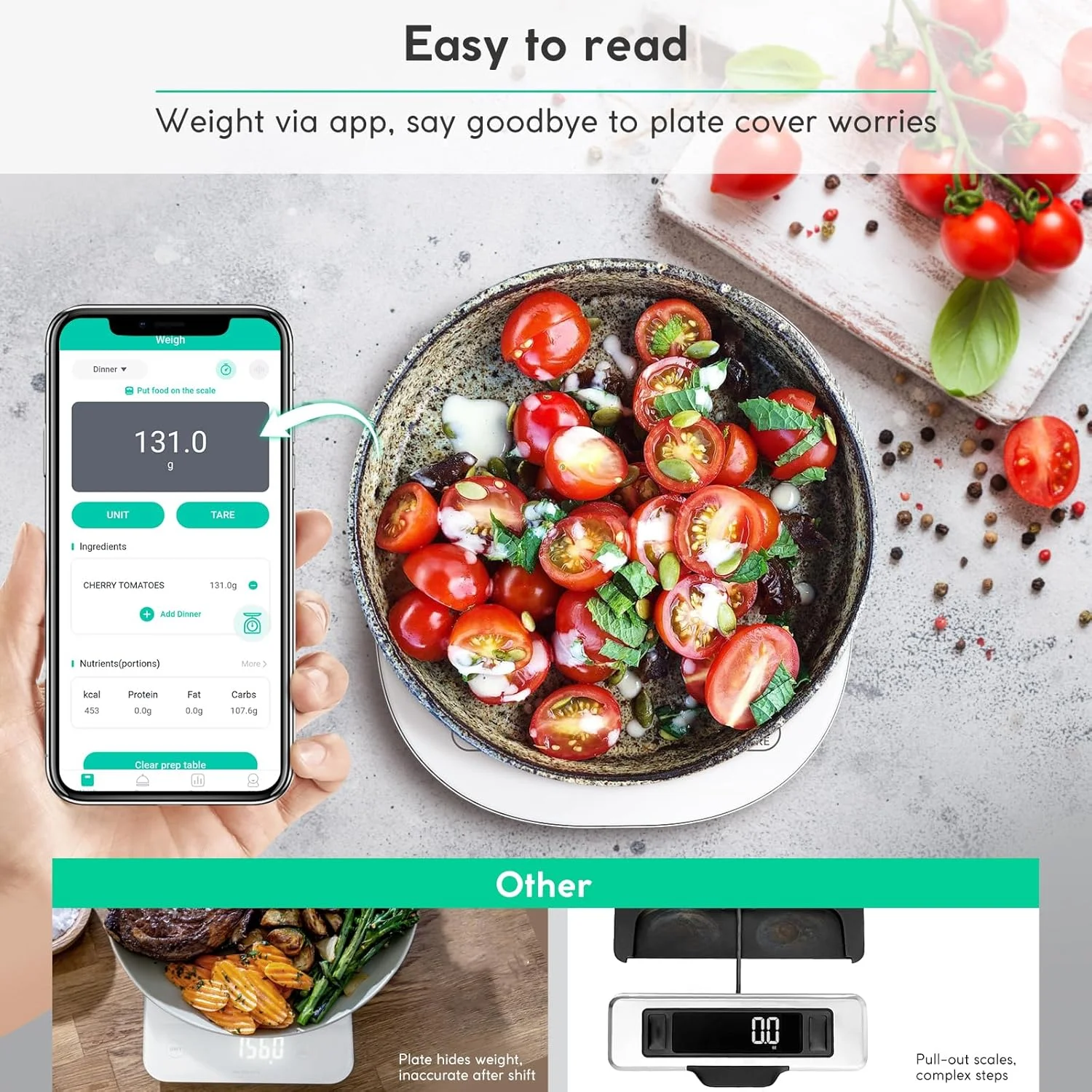 ترازوی آشپزخانه هوشمند Arboleaf، ترازوی دیجیتال مواد غذایی 10 کیلوگرمی با ماشین حساب تغذیه، قابل شارژ USB، توزین هوشمند با برنامه برای ماکرو، کتو، کالری، پخت و پز، گرم و اونس، 0.3 گرم، سفید