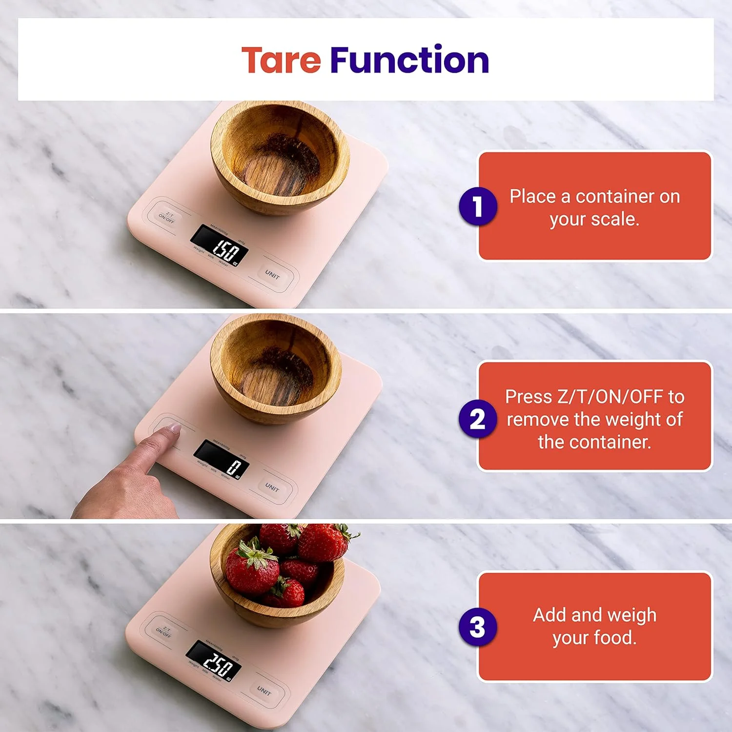 ترازوی آشپزخانه Etekcity، ترازو دیجیتال گرم و اونس برای کاهش وزن، پخت و پز، کتو و آماده سازی غذا، صفحه نمایش LCD، متوسط، صورتی