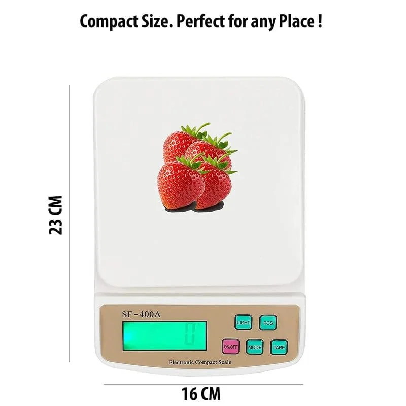 ترازوی دیجیتال آشپزخانه | ظرفیت 10 کیلوگرم | دقت 1 گرم | عملکرد تارا | مدل SF-400A | سفید
