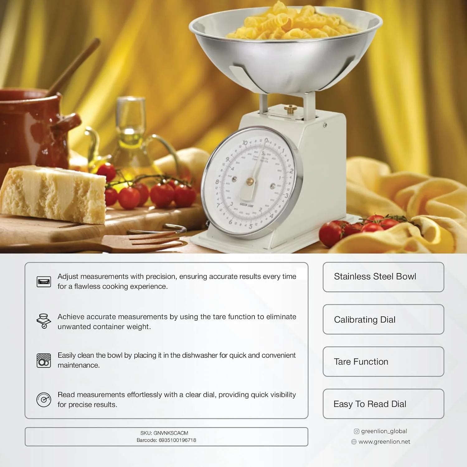 ترازوی آشپزخانه قدیمی گرین لاین، کاسه استیل ضد زنگ، نمایشگر آنالوگ، ظرفیت 5 کیلوگرم/11 پوند، صفحه نمایش با قابلیت خواندن آسان، عملکرد تارا، صفحه کالیبراسیون، کاسه قابل شستشو در ماشین ظرفشویی - کرم ترازوی آشپزخانه قدیمی گرین لاین، کاسه استیل ضد زنگ، نمایشگر آنالوگ، ظرفیت 5 کیلوگرم/11 پوند، صفحه نمایش با قابلیت خواندن آسان، عملکرد تارا، صفحه کالیبراسیون، کاسه قابل شستشو در ماشین ظرفشویی - کرم