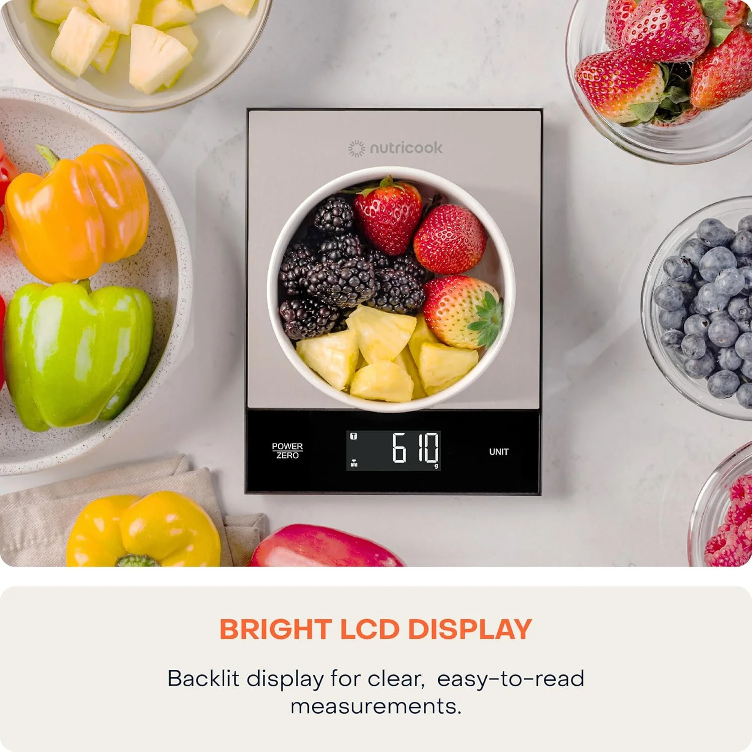 ترازوی آشپزخانه نوتریکوک، ترازوی دیجیتال 5 کیلوگرمی، وزن کشی با گرم و اونس (دقت 1 گرم) برای پخت و پز، تغذیه و آماده سازی غذا، عملکرد تارا